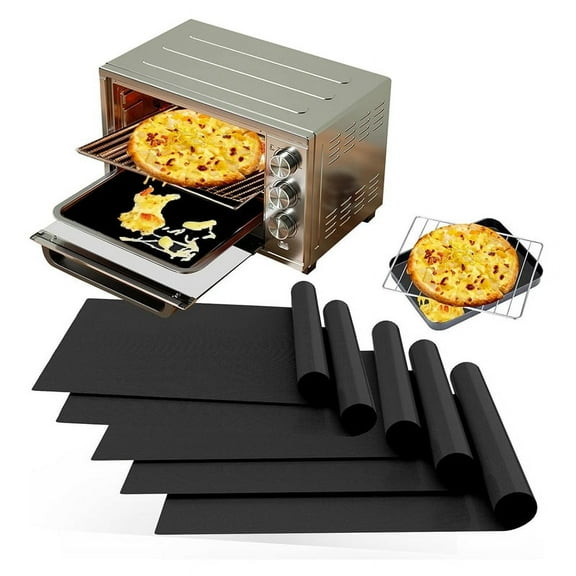 Oven Liners for Bottom of Oven, 5 Pack 16X24 Inch Thick Heavy Duty Non Stick Mats, Reusable Black