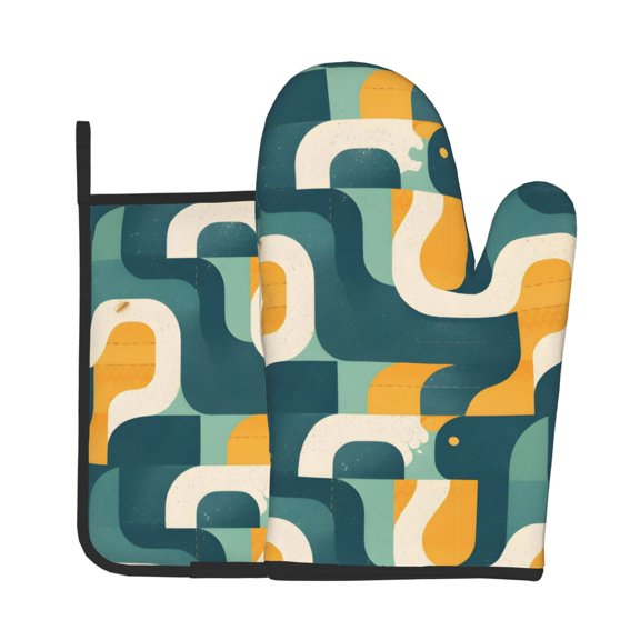 Oven Mitt And Trivet Set (2-Piece) High-Heat Resistance Thickened Extended-Length Kitchen Oven Mitts Non-Slip Trivets Snake Print Style Slateblue_1