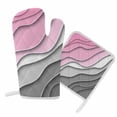 thumbnail image 1 of Oven Mitt and Pot Holders SetPink Grey Modern Geometric Heat Resistance Oven Gloves with Non-Slip Surface Kitchen Oven Mitts and Hot Pads for Cooking Baking Grilling BBQ, Abstract Beach, 1 of 9