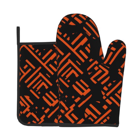 Oven Mitt And Trivet Set 2Pcs HighHeat Resistance Thickened Kitchen Oven Mitts Non-Slip Trivets Basketball Theme Cool Boy Style Minimalist Geometric