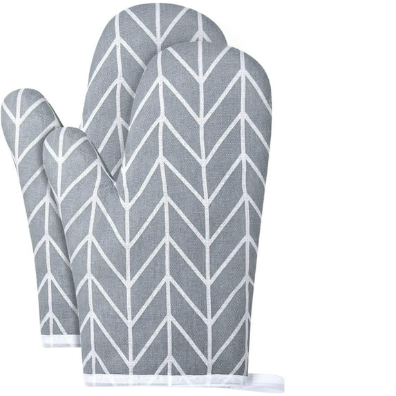 Oven Mitts, 2 Pack 10.24" X 5.12" Cotton Oven Mitt Pot Holders, Non-Slip Heat Resistant Oven Mits Kitchen Gloves Potholders for Cooking Baking Grilling (Grey)
