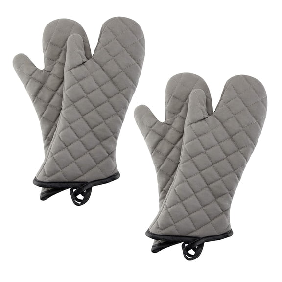Oven Mitts 2 Pairs of Quilted Terry Cloth Cotton Lining,Extra Long Professional Heat Resistant Kitchen Oven Gloves,38cm,Gray