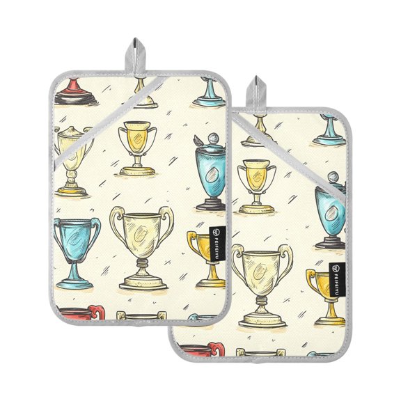 Oven Mitts 2 Pcs Pot Holders Sets Heat Resistant Hot Pads for Kitchen Cooking Baking 7"x9.8" Cartoon Trophies