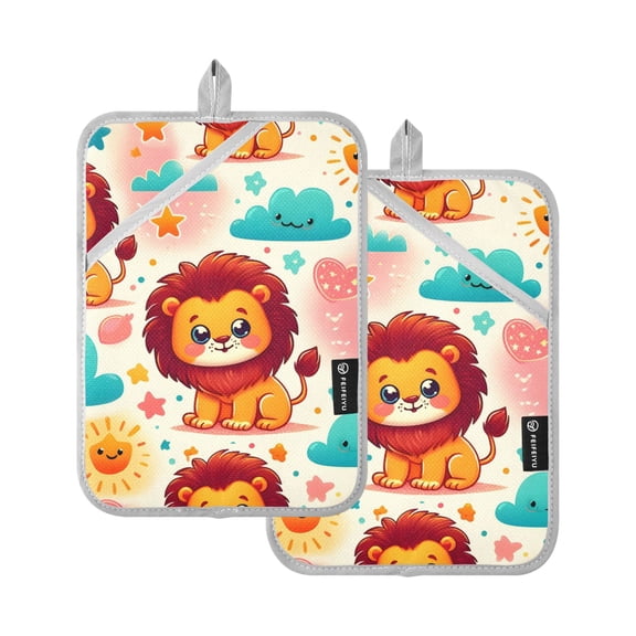 Oven Mitts 2 Pcs Pot Holders Sets Heat Resistant Hot Pads for Kitchen Cooking Baking 7"x9.8" Cute Lion Sun Cloud