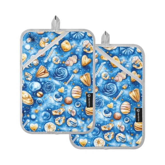 Oven Mitts 2 Pcs Pot Holders Sets Heat Resistant Hot Pads for Kitchen Cooking Baking 7"x9.8" Fantastic Shells on Sea