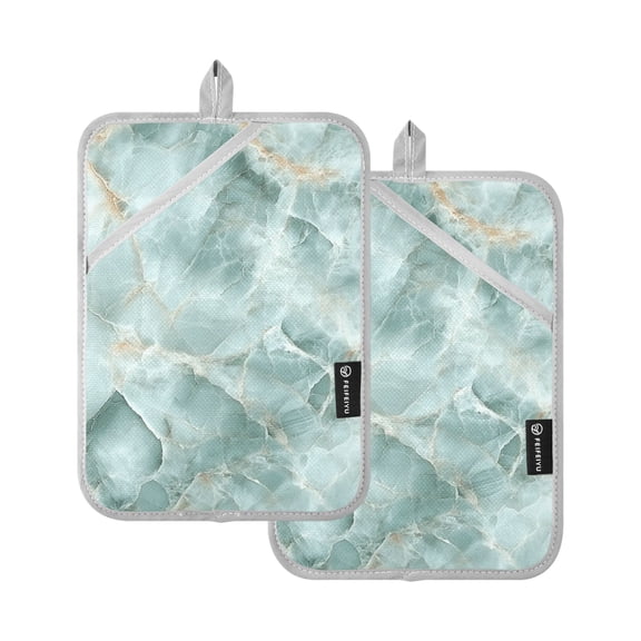Oven Mitts 2 Pcs Pot Holders Sets Heat Resistant Hot Pads for Kitchen Cooking Baking 7"x9.8" Mint Green Marble