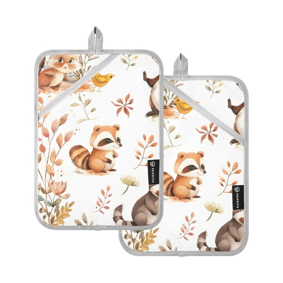 Oven Mitts 2 Pcs Pot Holders Sets Heat Resistant Hot Pads for Kitchen Cooking Baking 7"x9.8" Raccoon Squirrel Duck