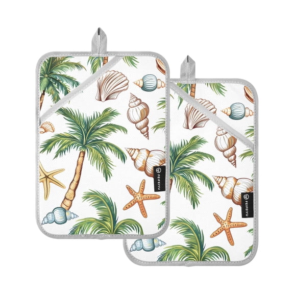 Oven Mitts 2 Pcs Pot Holders Sets Heat Resistant Hot Pads for Kitchen Cooking Baking 7"x9.8" Shells Palm Trees Starfish