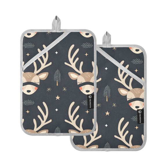 Oven Mitts 2 Pcs Pot Holders Sets Heat Resistant Hot Pads for Kitchen Cooking Baking 7"x9.8" Sleep Cute Deer