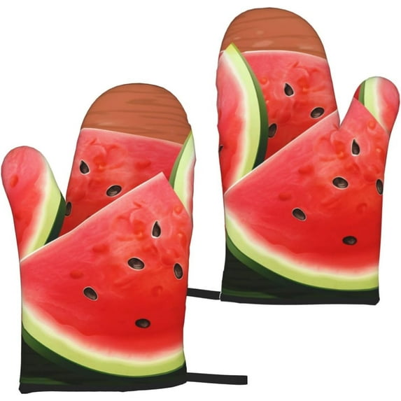 Oven Mitts 2 pcs Kitchen Oven Glove Watermelon Slice Oven Mitt Non-Slip Oven Gloves for Cooking Heat Resistant Hot Pads for Microwave BBQ