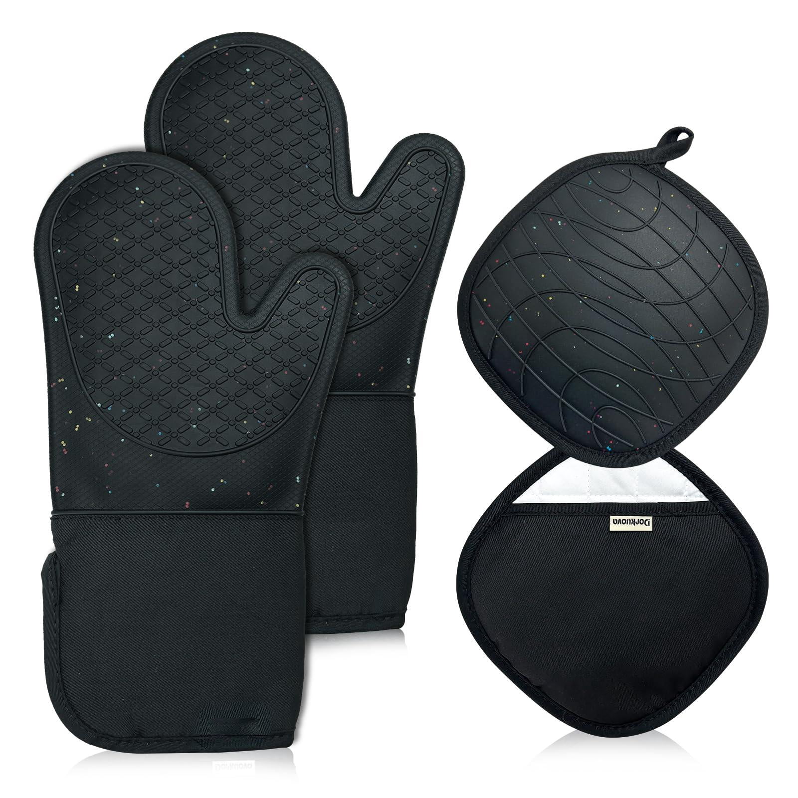 Oven Mitts Black 4 Heat Resistant Silicone Kitchen Baking Gloves