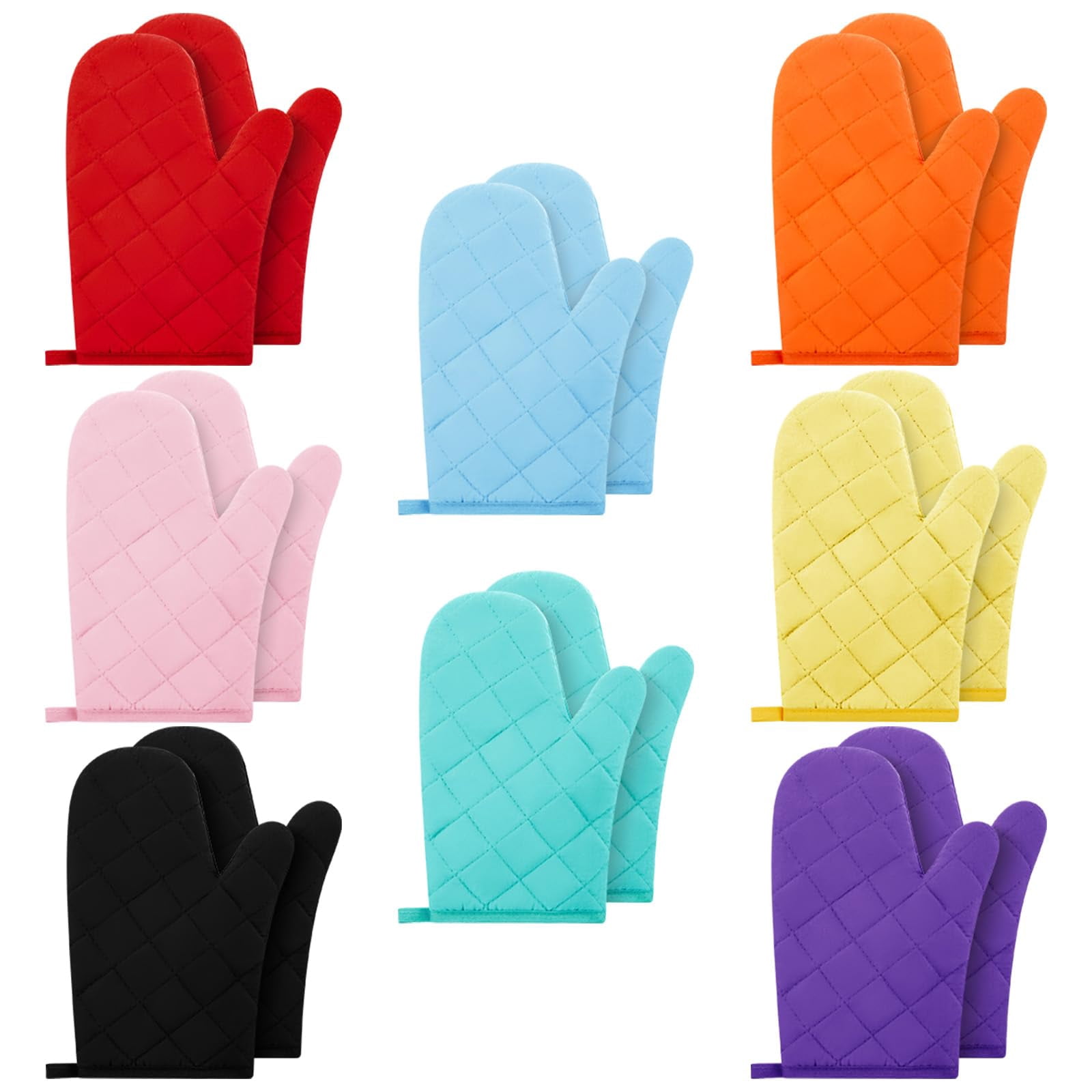 Oven Mitts Cotton Quilted Terry Cloth Lining 8 Pairs 8 Colors 11 Inch Heat Resistant for Kitchen Cooking Baking Grilling