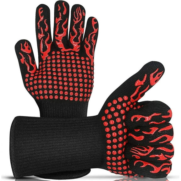 Oven Mitts,Heat Resistant BBQ Gloves,Silicone Non-Slip Grill Gloves,1472℉ Extreme Heat Resistant,Fireproof Gloves for BBQ,Cooking,Baking,Grilling,Welding