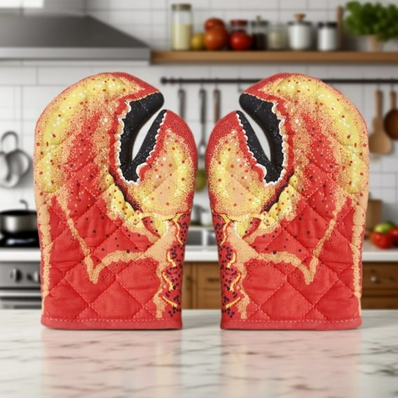 Oven Mitts Heat Resistant Gloves 2 Pack, Crab Tongs Lobster Claw Gloves Fun Kitchen Mittens Cute Oven Mitts High Temp Cotton Baking Gloves Microwave Pizza Toaster BBQ for Women Men