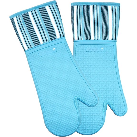 Oven Mitts Heat Resistant Kitchen Gloves for 550 Degrees with and Non-Silp, Oven Gloves for Baking Cooking Barbecue Microwave Machine Washable (2, Extra Long )