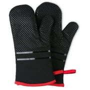 Oven Mitts, Heat Resistant Kitchen Oven Gloves 572 F, Non-Slip Silicone Surface, Extra Long Flexible Thick Mitts for Kitchen , Cooking , Baking , BBQ , Black