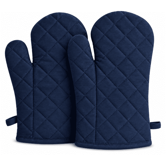 Oven Mitts, Pack of 2, 100% Cotton Quilted Heat Resistant Kitchen Oven Gloves, 13-Inch Long, 7-Inch Wide, for Cooking and Baking Navy Blue
