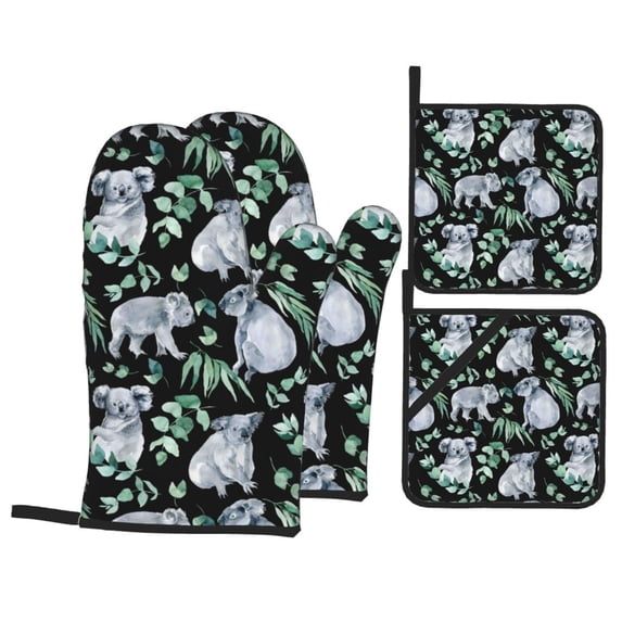 Oven Mitts and Pot Holders 4 Piece, Cartoon Koala Bear High Heat Slip Resistant Oven Mitt and Trivets Set Kitchen Oven Glove Pot Holders for Cooking Baking Grilling
