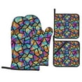 thumbnail image 1 of Oven Mitts and Pot Holders 4 Piece, Colored Glass1 High Heat Slip Resistant Oven Mitt and Trivets Set Kitchen Oven Glove Pot Holders for Cooking Baking Grilling, 1 of 7