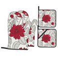 thumbnail image 1 of Oven Mitts and Pot Holders 4 Piece, Leaves Anemone Flowers Red Grey High Heat Slip Resistant Oven Mitt and Trivets Set Kitchen Oven Glove Pot Holders for Cooking Baking Grilling, 1 of 7