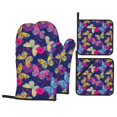 Oven Mitts and Pot Holders 4 Piece, Paint Butterflies Heat Slip