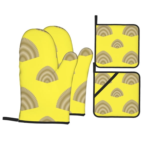 Oven Mitts and Pot Holders 4 Piece, Shells Yellow High Heat Slip Resistant Oven Mitt and Trivets Set Kitchen Oven Glove Pot Holders for Cooking Baking Grilling