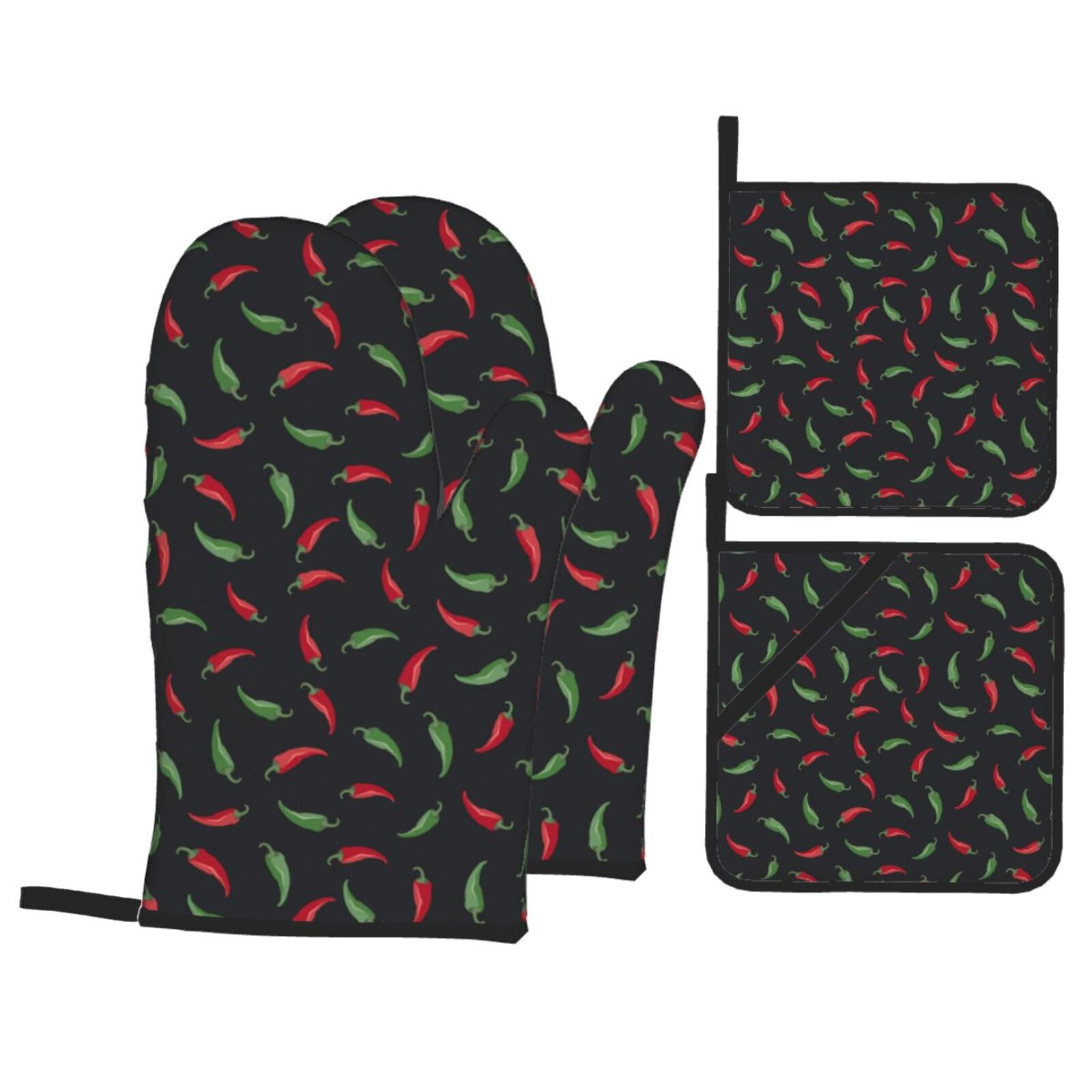 Oven Mitts and Pot Holders 4 Piece, bell Pepper red Heat Slip Resistant