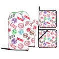 thumbnail image 1 of Oven Mitts and Pot Holders 4 Piece, hilarious Postmark Pattern High Heat Slip Resistant Oven Mitt and Trivets Set Kitchen Oven Glove Pot Holders for Cooking Baking Grilling, 1 of 7