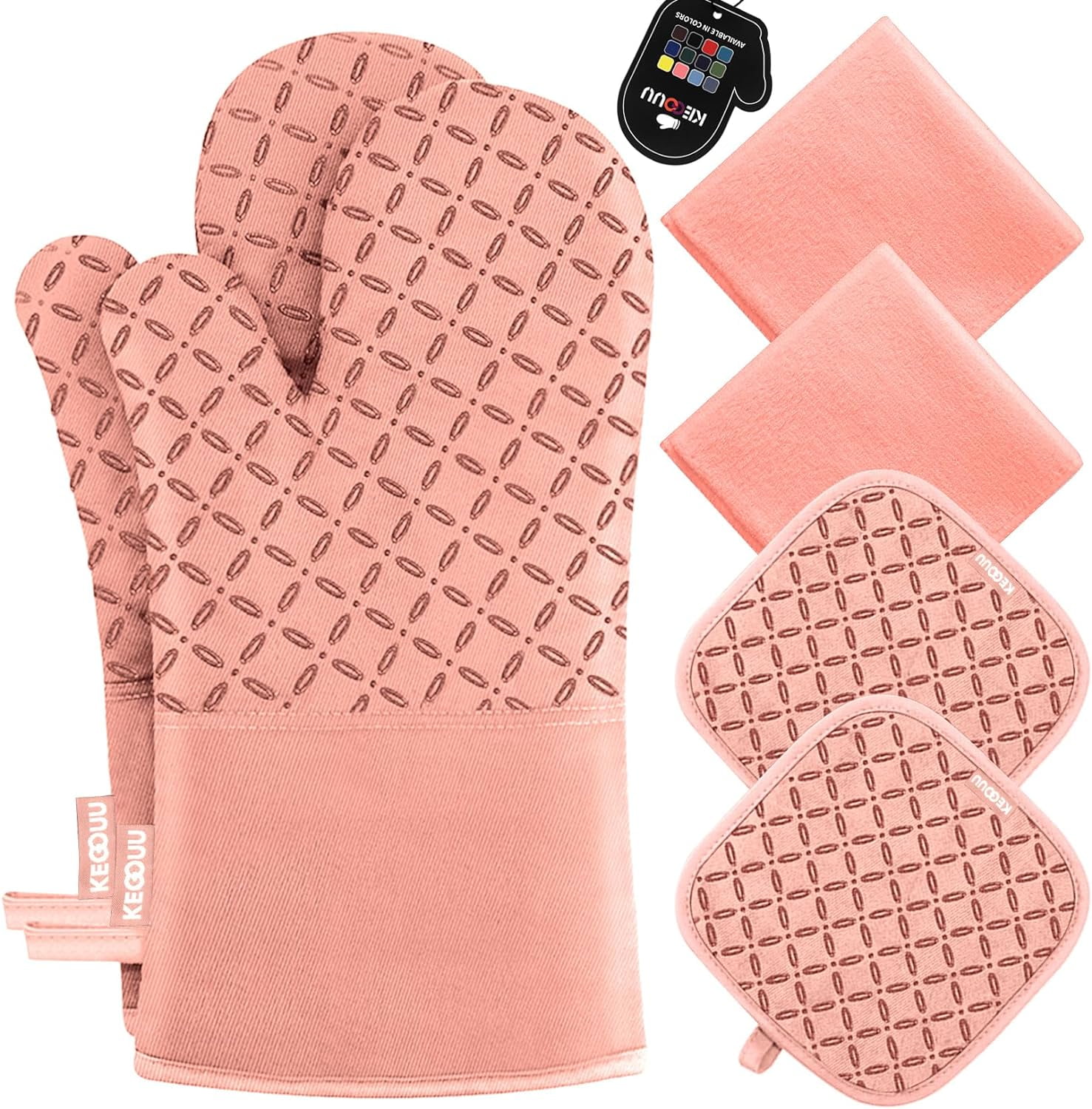 Pink Silicone and Cotton 6-Piece Oven Mitts and Pot Holders Set