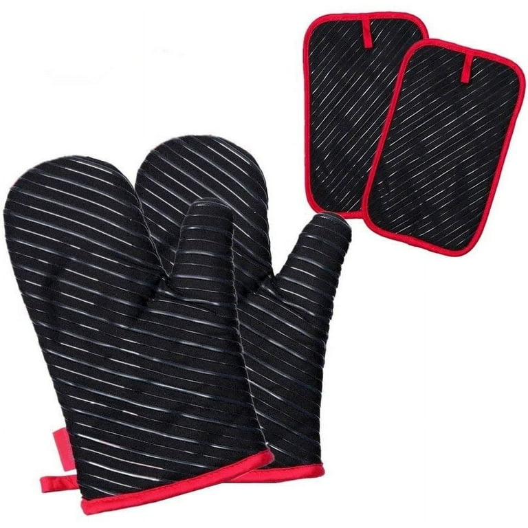 HOMWE Silicone Oven Mitts and Pot Holders for Kitchen & Baking - Set of 4  Heat-Resistant, Heavy-Duty Cooking Mittens w/Non-Slip, Textured Grip