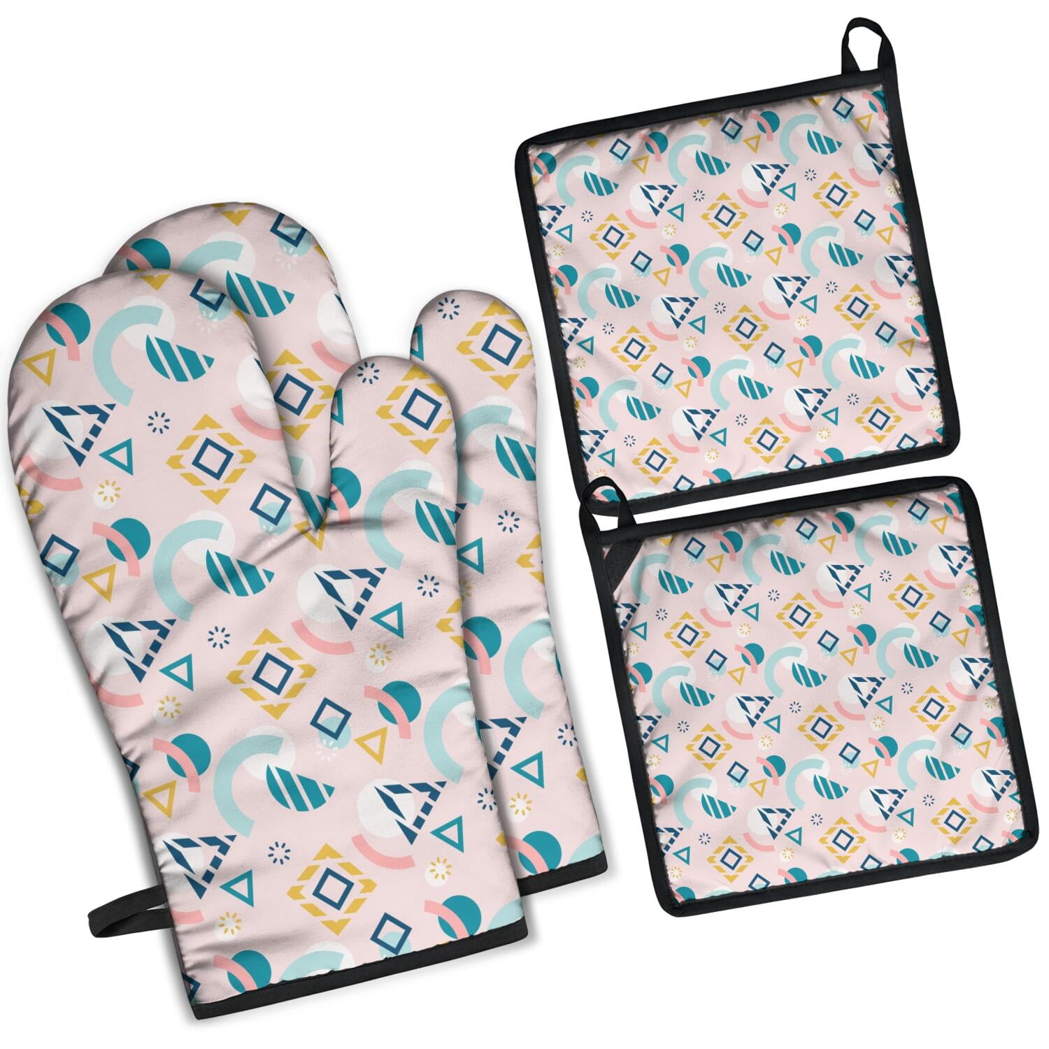Oven Mitts and Pot Holders Set Of 4, Heat Resistant Kitchen Gloves with Non-Slip Grip, Hanging Loop, Soft Cotton Lining for Baking, Cooking, Grilling, Barbecue