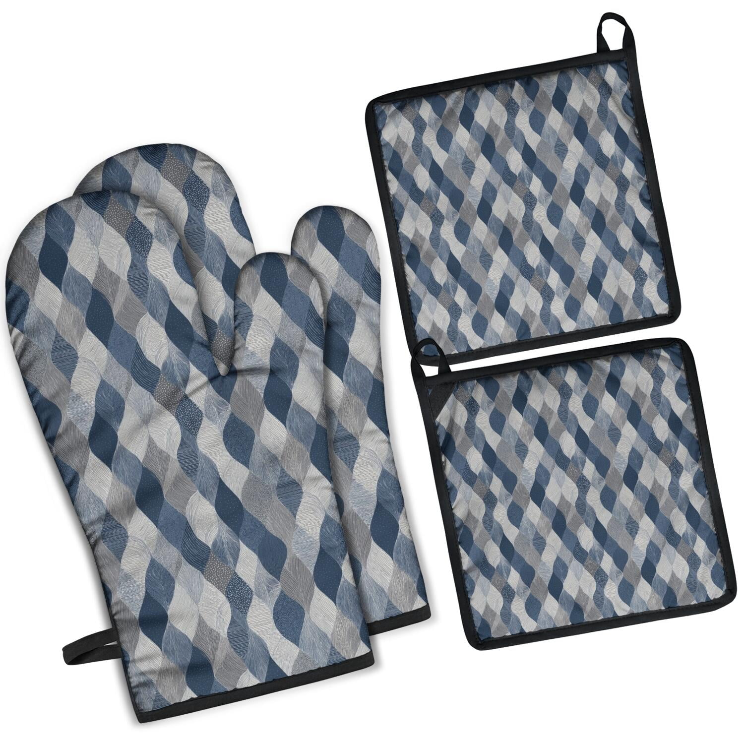 Oven Mitts and Pot Holders Set Of 4, Heat Resistant Kitchen Gloves with Non-Slip Grip, Hanging Loop, Soft Cotton Lining for Baking, Cooking, Grilling, Barbecue