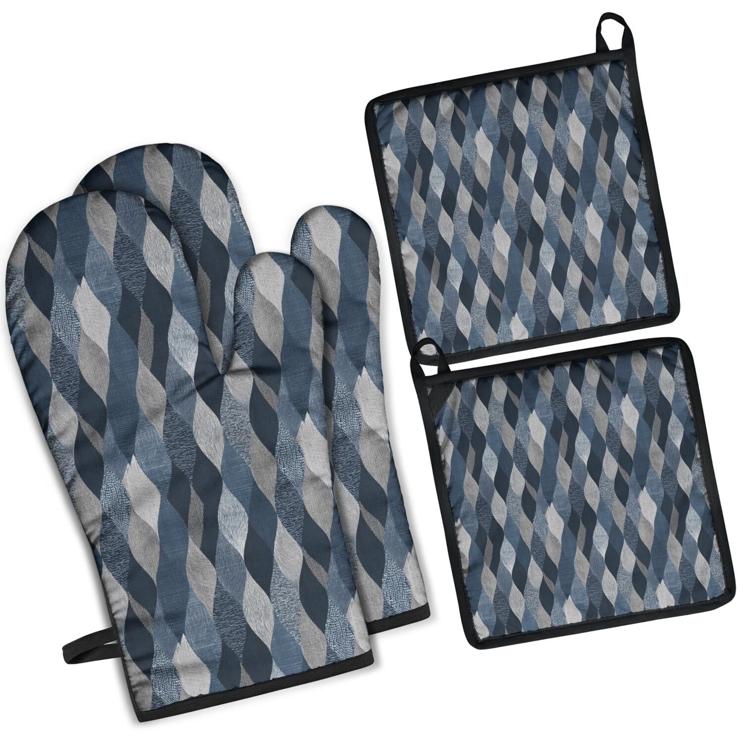 Oven Mitts and Pot Holders Set Of 4, Heat Resistant Kitchen Gloves with Non-Slip Grip, Hanging Loop, Soft Cotton Lining for Baking, Cooking, Grilling, Barbecue