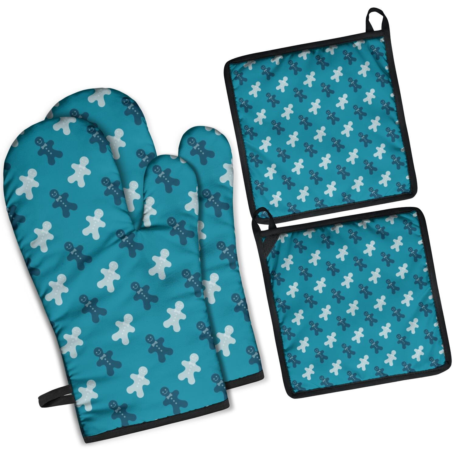 Oven Mitts and Pot Holders Set Of 4, Heat Resistant Kitchen Gloves with Non-Slip Grip, Hanging Loop, Soft Cotton Lining for Baking, Cooking, Grilling, Barbecue