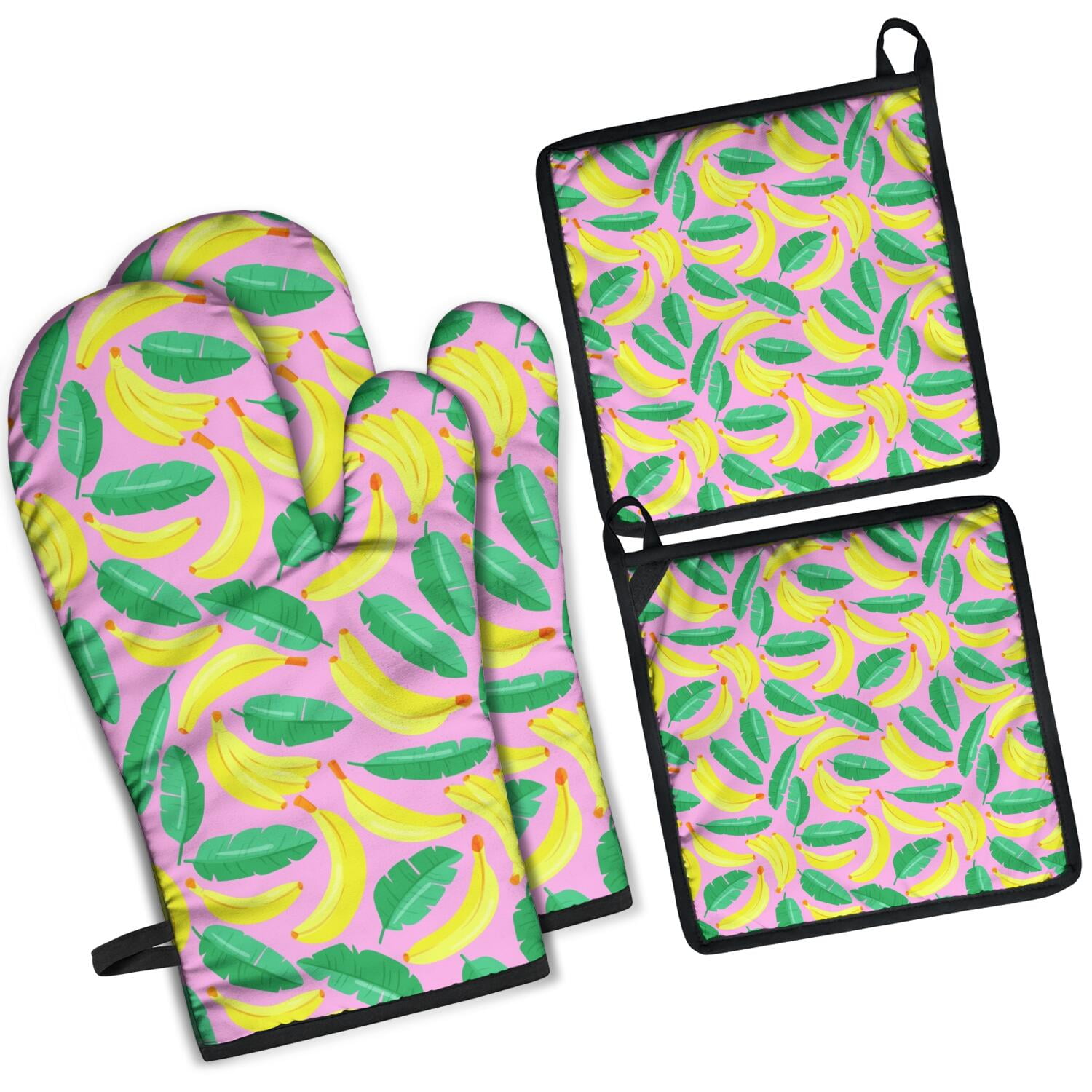 Oven Mitts and Pot Holders Set Of 4, Heat Resistant Kitchen Gloves with Non-Slip Grip, Hanging Loop, Soft Cotton Lining for Baking, Cooking, Grilling, Barbecue