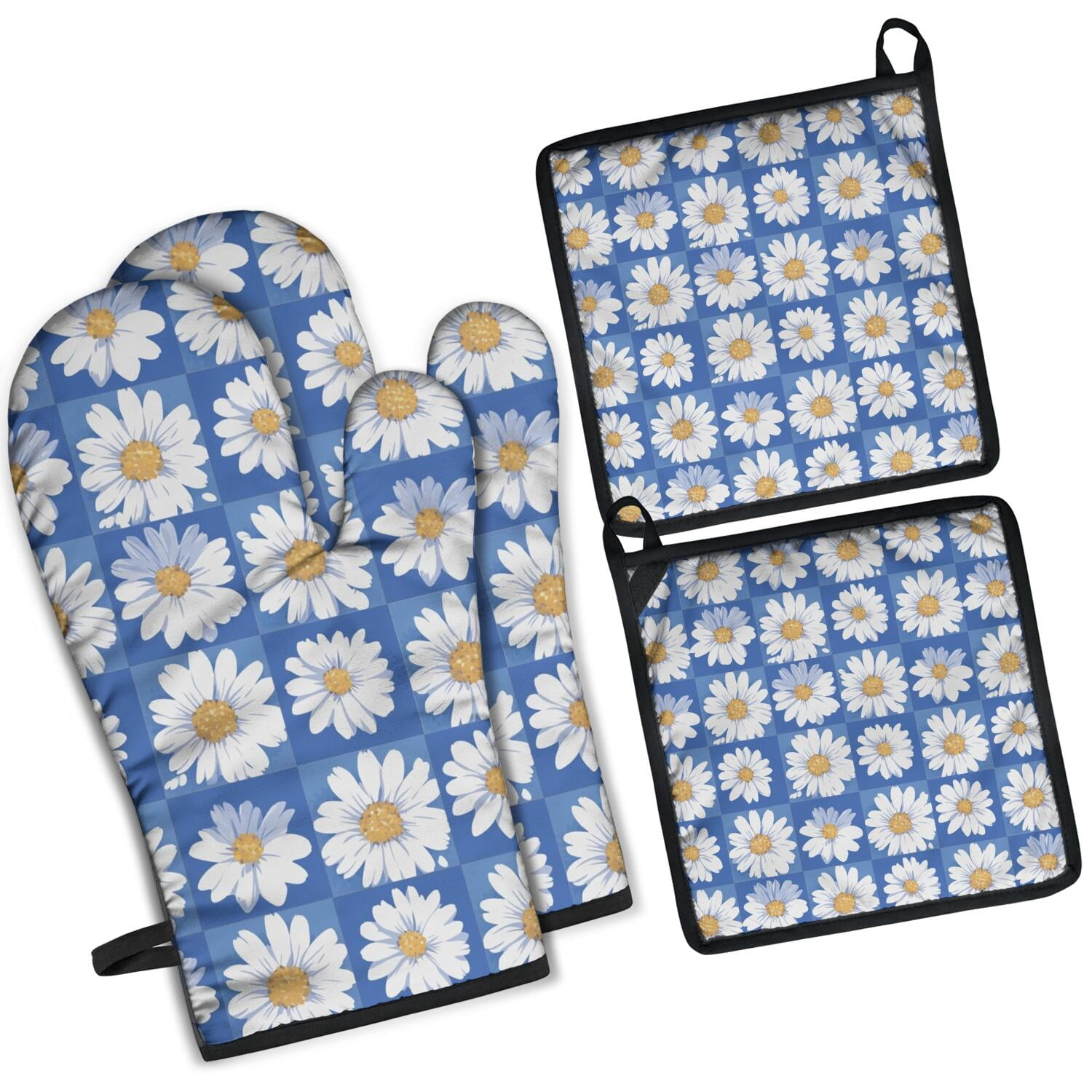 Oven Mitts and Pot Holders Set Of 4, Heat Resistant Kitchen Gloves with Non-Slip Grip, Hanging Loop, Soft Cotton Lining for Baking, Cooking, Grilling, Barbecue