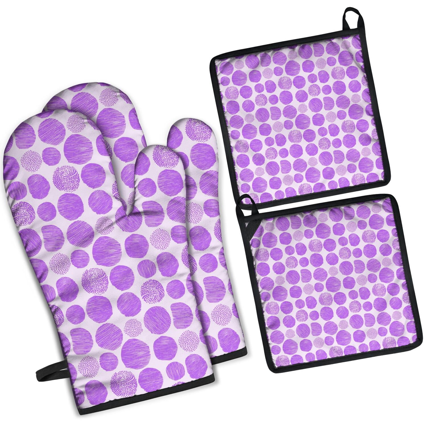 Oven Mitts and Pot Holders Set Of 4, Heat Resistant Kitchen Gloves with Non-Slip Grip, Hanging Loop, Soft Cotton Lining for Baking, Cooking, Grilling, Barbecue