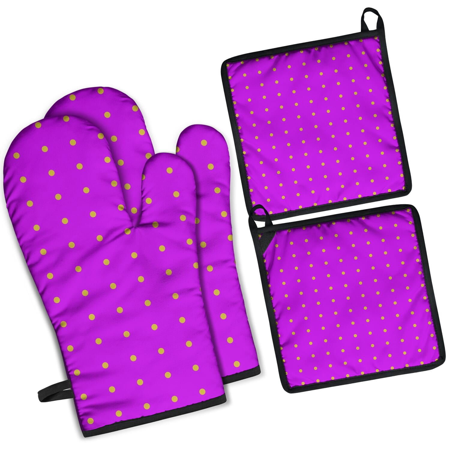 Oven Mitts and Pot Holders Set Of 4, Heat Resistant Kitchen Gloves with Non-Slip Grip, Hanging Loop, Soft Cotton Lining for Baking, Cooking, Grilling, Barbecue