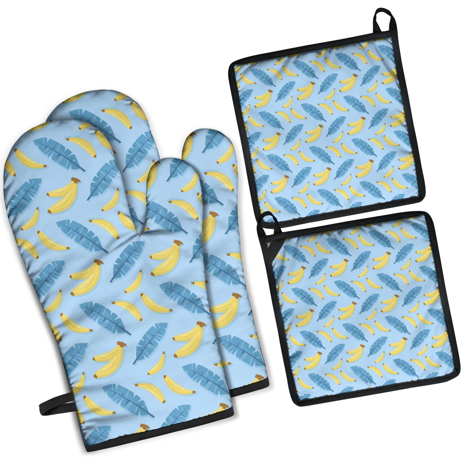 Oven Mitts and Pot Holders Set Of 4, Heat Resistant Kitchen Gloves with Non-Slip Grip, Hanging Loop, Soft Cotton Lining for Baking, Cooking, Grilling, Barbecue