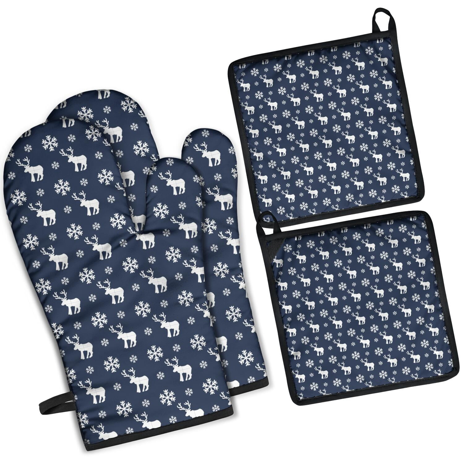 Oven Mitts and Pot Holders Set Of 4, Heat Resistant Kitchen Gloves with Non-Slip Grip, Hanging Loop, Soft Cotton Lining for Baking, Cooking, Grilling, Barbecue