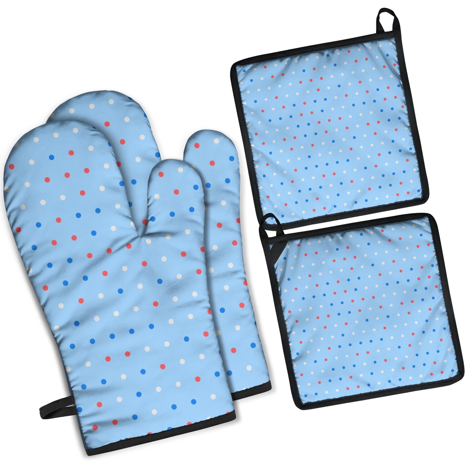 Oven Mitts and Pot Holders Set Of 4, Heat Resistant Kitchen Gloves with Non-Slip Grip, Hanging Loop, Soft Cotton Lining for Baking, Cooking, Grilling, Barbecue