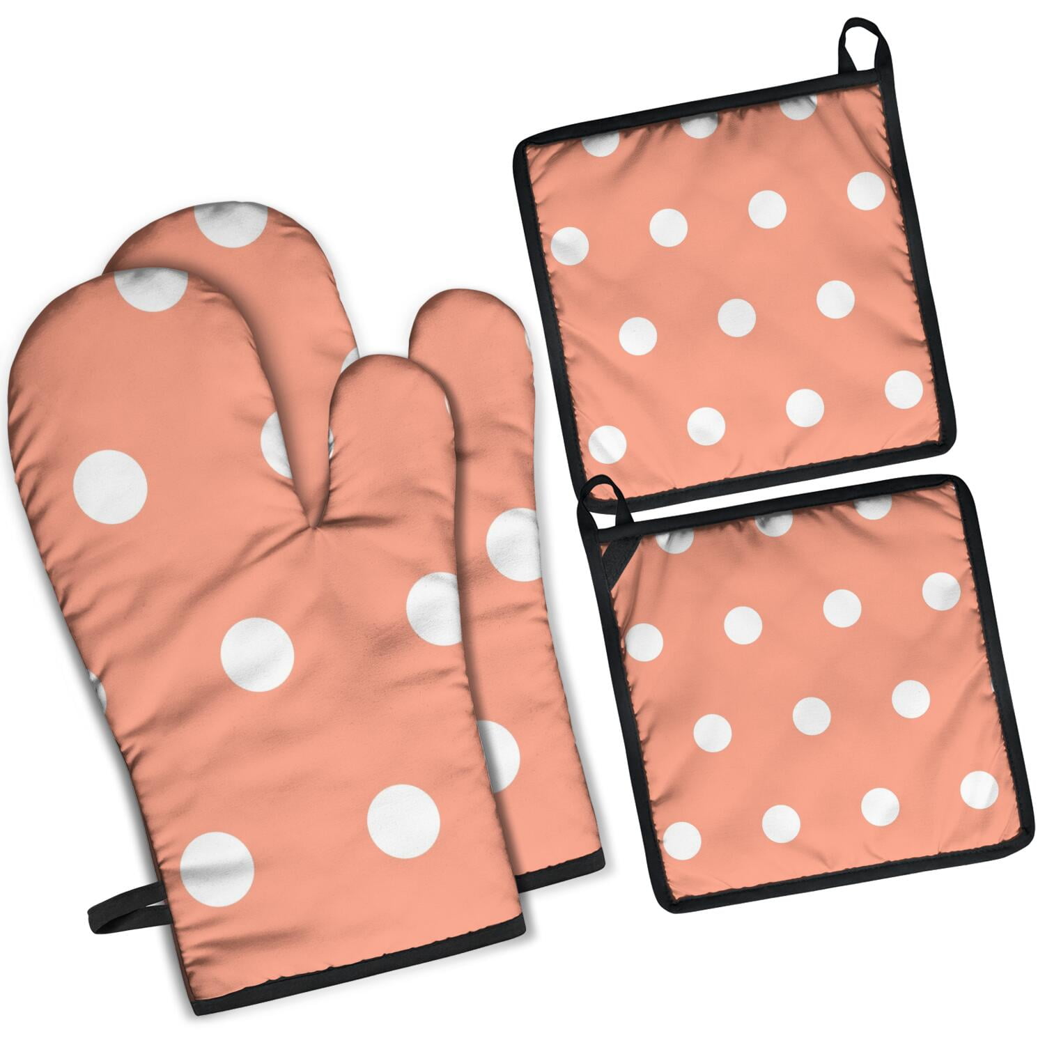 Oven Mitts and Pot Holders Set Of 4, Heat Resistant Kitchen Gloves with Non-Slip Grip, Hanging Loop, Soft Cotton Lining for Baking, Cooking, Grilling, Barbecue