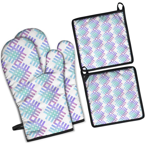 Oven Mitts and Pot Holders Set Of 4, Heat Resistant Kitchen Gloves with Non-Slip Grip, Hanging Loop, Soft Cotton Lining for Baking, Cooking, Grilling, Barbecue