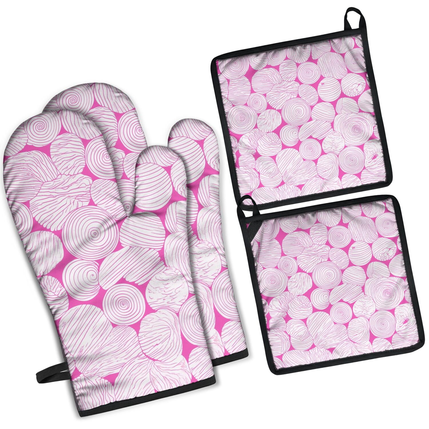 Oven Mitts and Pot Holders Set Of 4, Heat Resistant Kitchen Gloves with Non-Slip Grip, Hanging Loop, Soft Cotton Lining for Baking, Cooking, Grilling, Barbecue