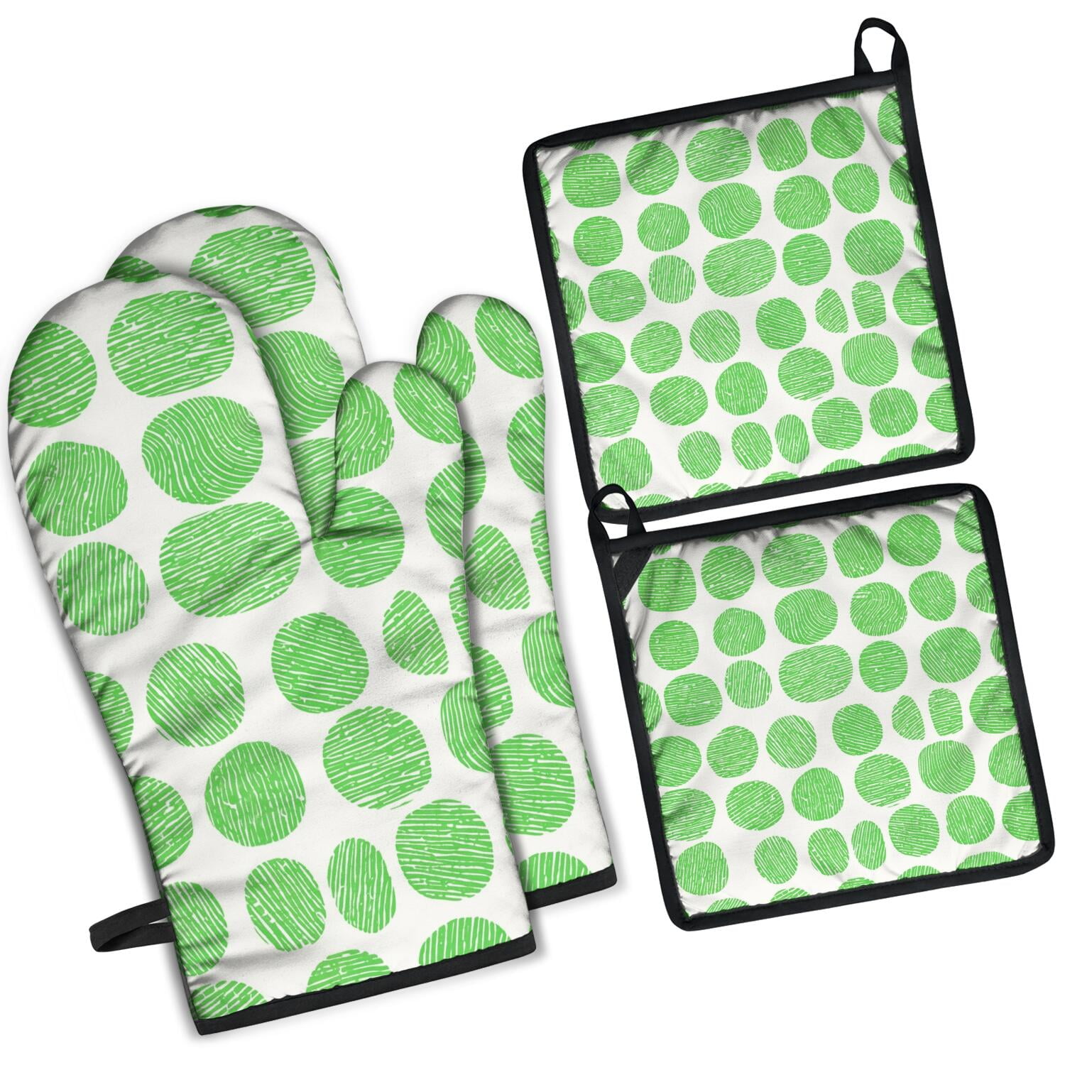 Oven Mitts and Pot Holders Set Of 4, Heat Resistant Kitchen Gloves with Non-Slip Grip, Hanging Loop, Soft Cotton Lining for Baking, Cooking, Grilling, Barbecue