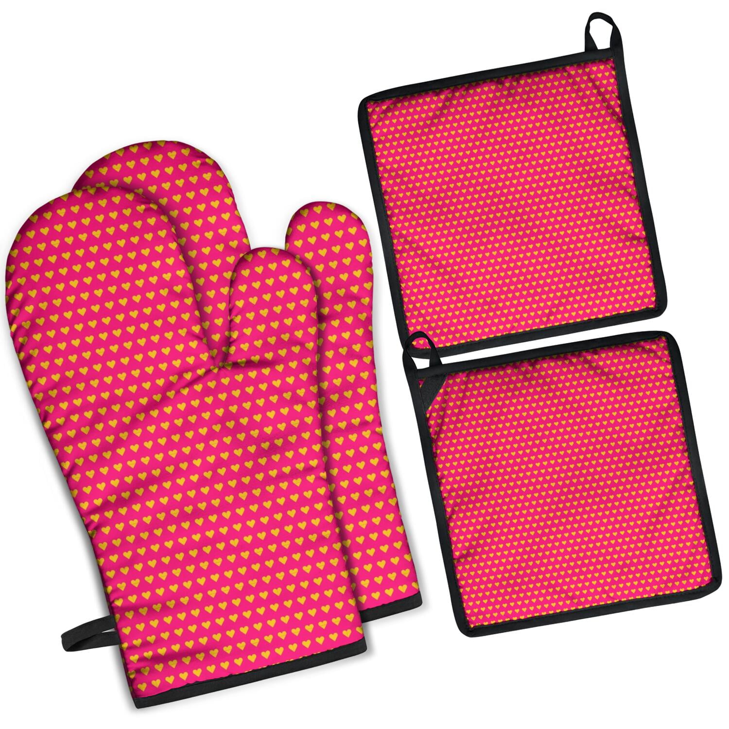 Oven Mitts and Pot Holders Set Of 4, Heat Resistant Kitchen Gloves with Non-Slip Grip, Hanging Loop, Soft Cotton Lining for Baking, Cooking, Grilling, Barbecue