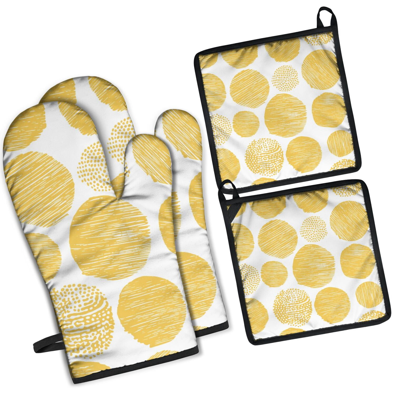 Oven Mitts and Pot Holders Set Of 4, Heat Resistant Kitchen Gloves with Non-Slip Grip, Hanging Loop, Soft Cotton Lining for Baking, Cooking, Grilling, Barbecue