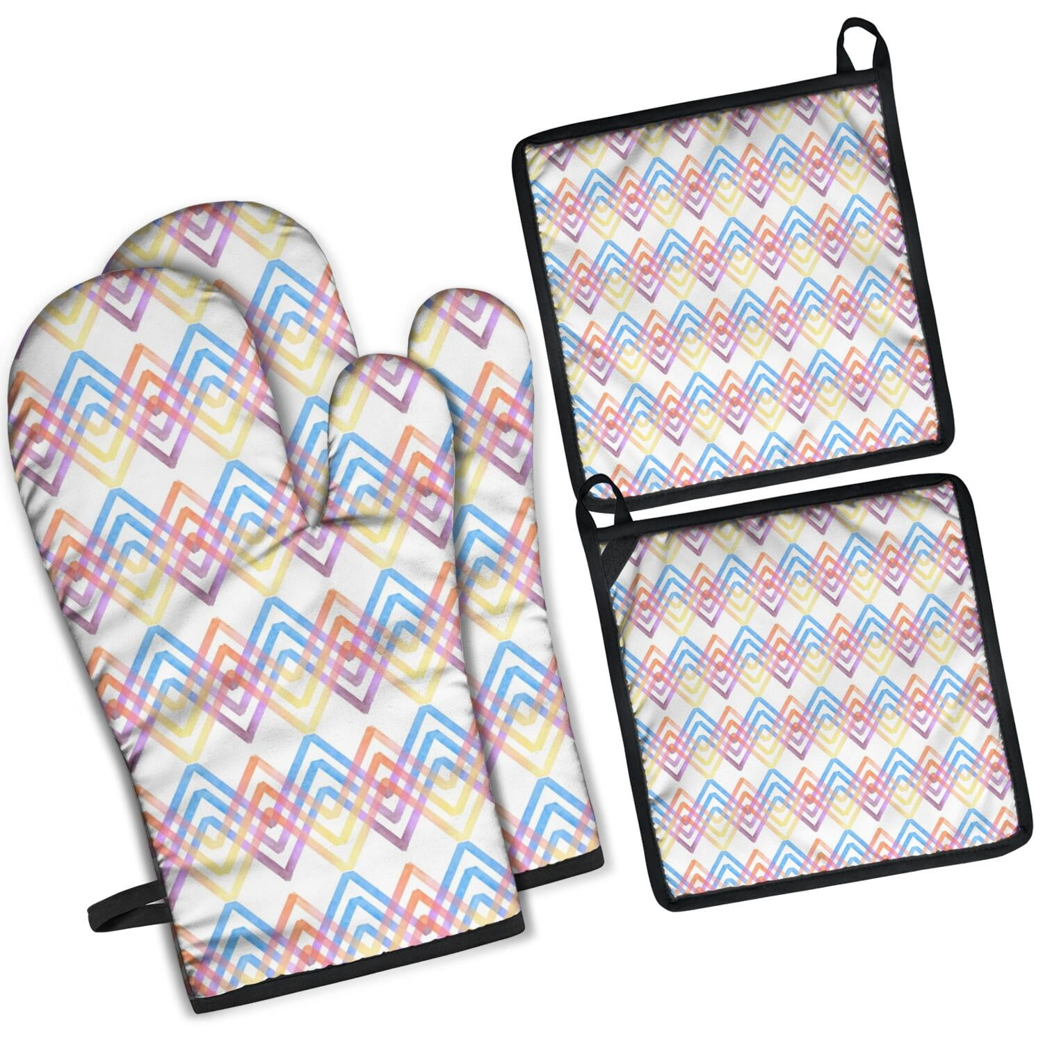Oven Mitts and Pot Holders Set Of 4, Heat Resistant Kitchen Gloves with Non-Slip Grip, Hanging Loop, Soft Cotton Lining for Baking, Cooking, Grilling, Barbecue