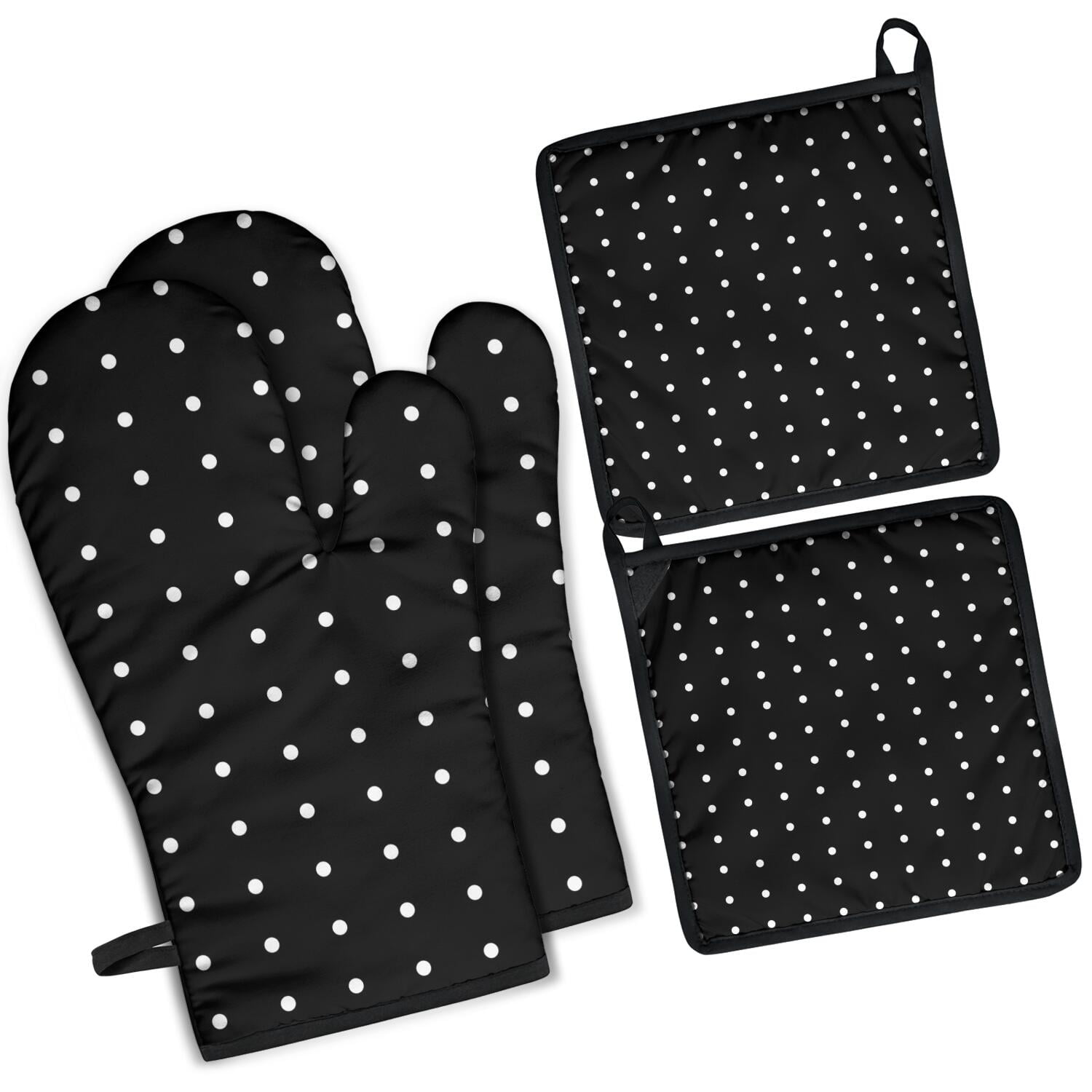 Oven Mitts and Pot Holders Set Of 4, Heat Resistant Kitchen Gloves with Non-Slip Grip, Hanging Loop, Soft Cotton Lining for Baking, Cooking, Grilling, Barbecue