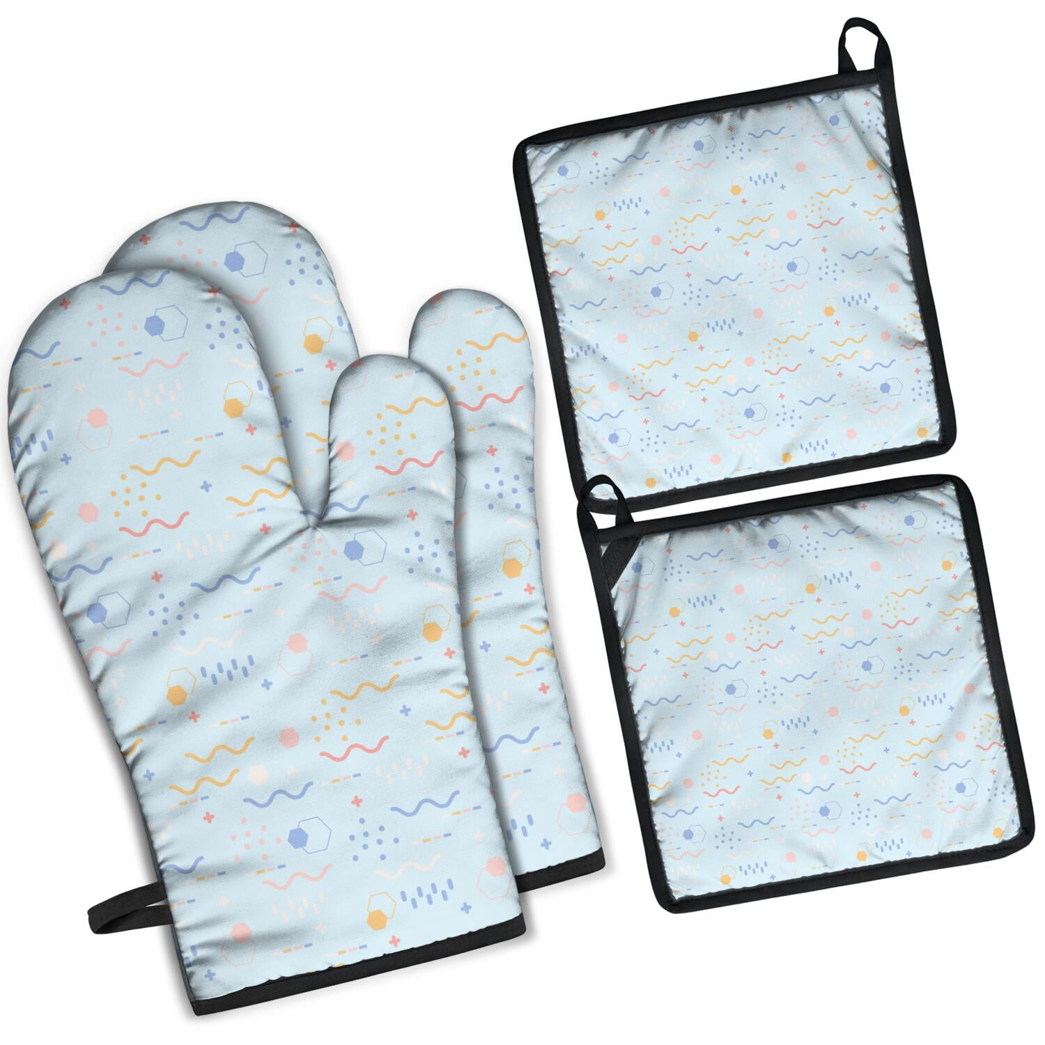 Oven Mitts and Pot Holders Set Of 4, Heat Resistant Kitchen Gloves with Non-Slip Grip, Hanging Loop, Soft Cotton Lining for Baking, Cooking, Grilling, Barbecue